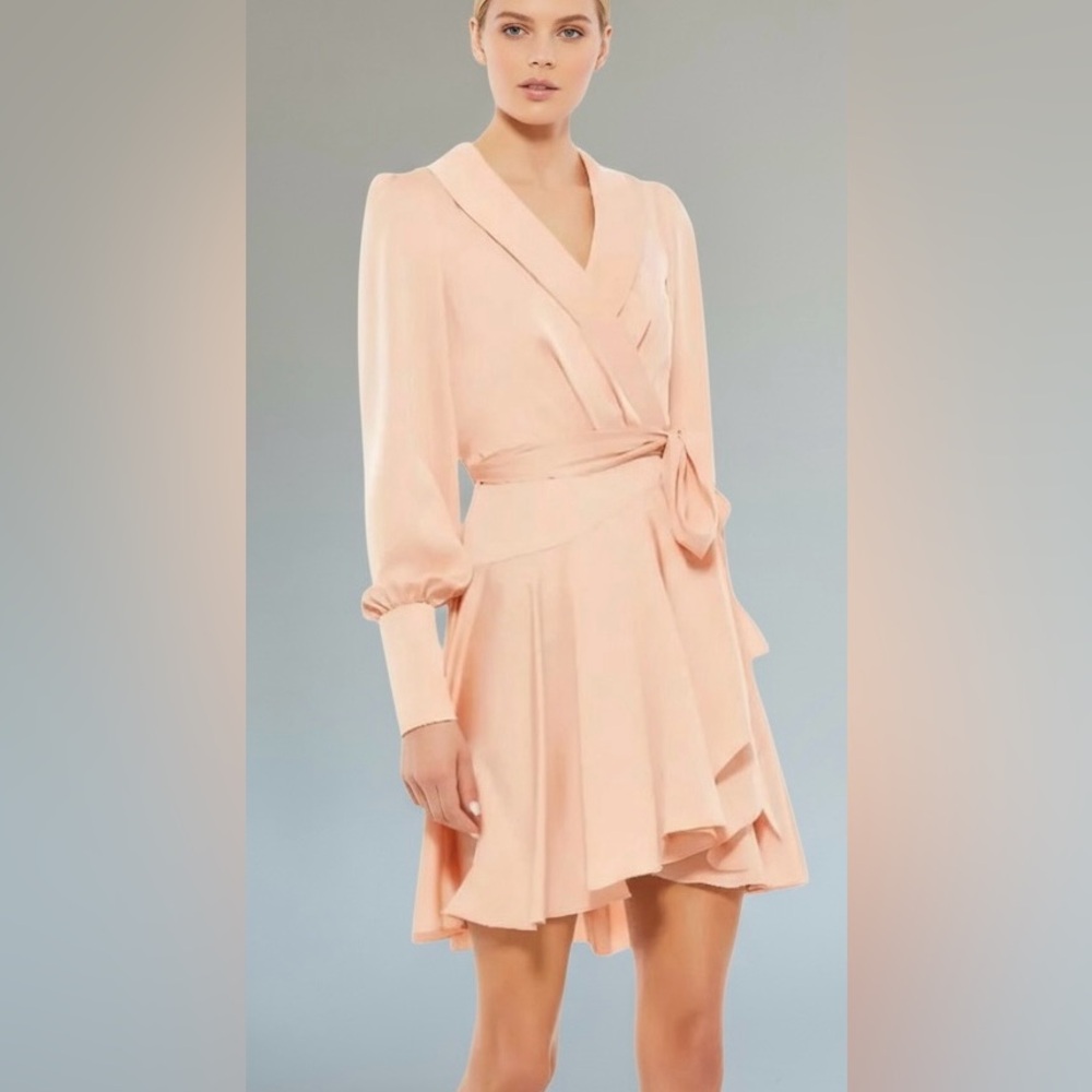 Mac Duggal Elegant salmon Peach Wrap Dress high low Style #70135 size 2 NWT
